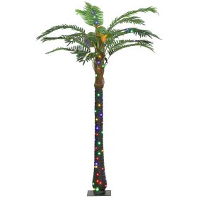 Outsunny 6' Artificial Lighted Palm Tree with 3 Coconuts, 240 LED Light, Color Changing Light Up Tropical Palm Tree with Remote for Indoor, Outdoor