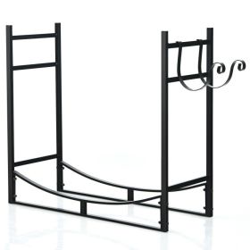 33 Inch Firewood Rack with Removable Kindling Holder Steel Fireplace Wood (Color: Black)