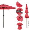 9Ft 3-Tiers 24LEDS Patio Umbrella Red